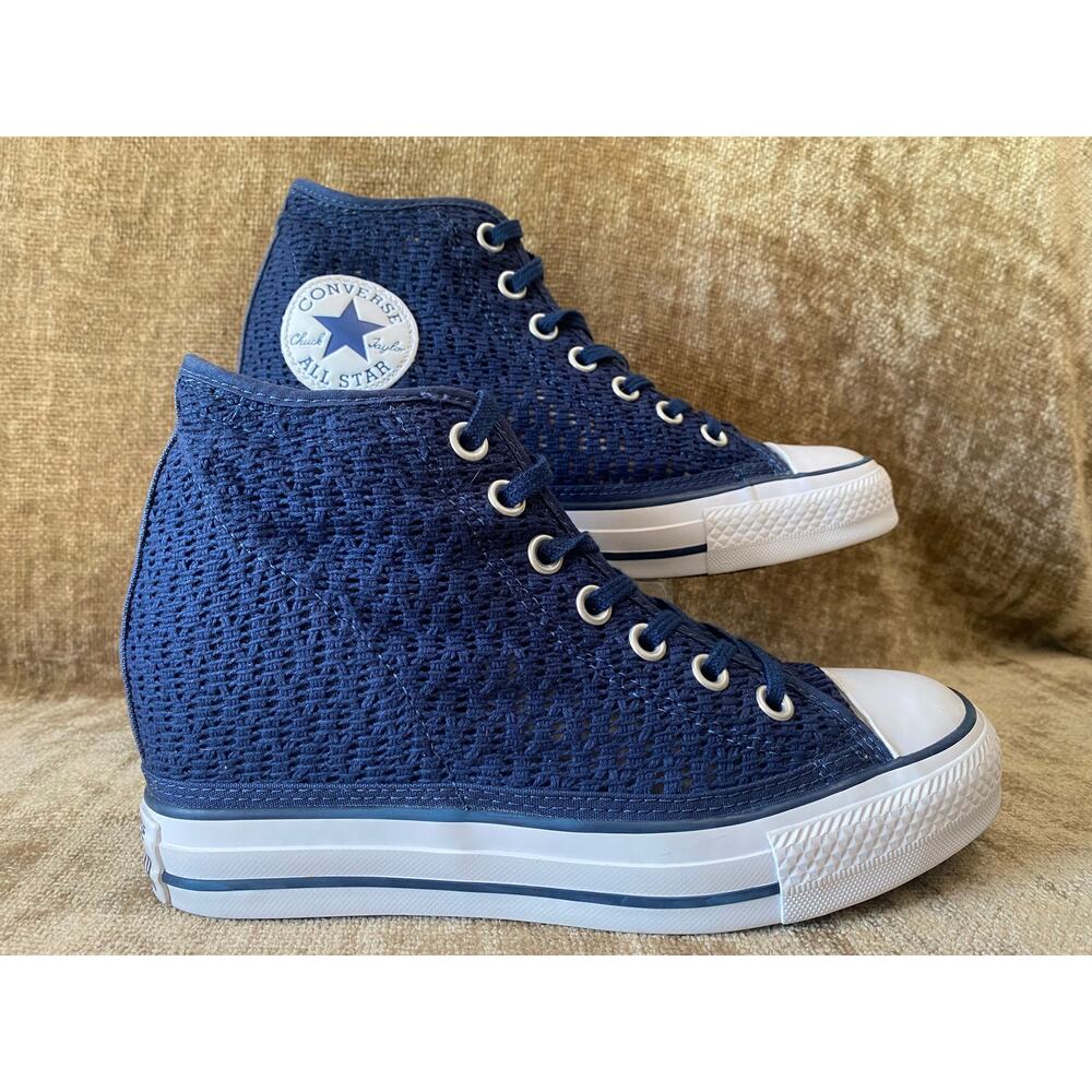 RARE Converse Chuck Taylor Lux Wedge Crochet Sneakers Navy Womens 8 552696C - Picture 2 of 9